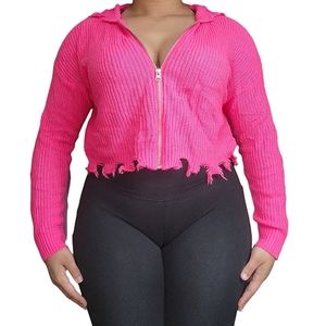 ❤️Trendy Threads Hot Pink Distressed Knit Sweater☆